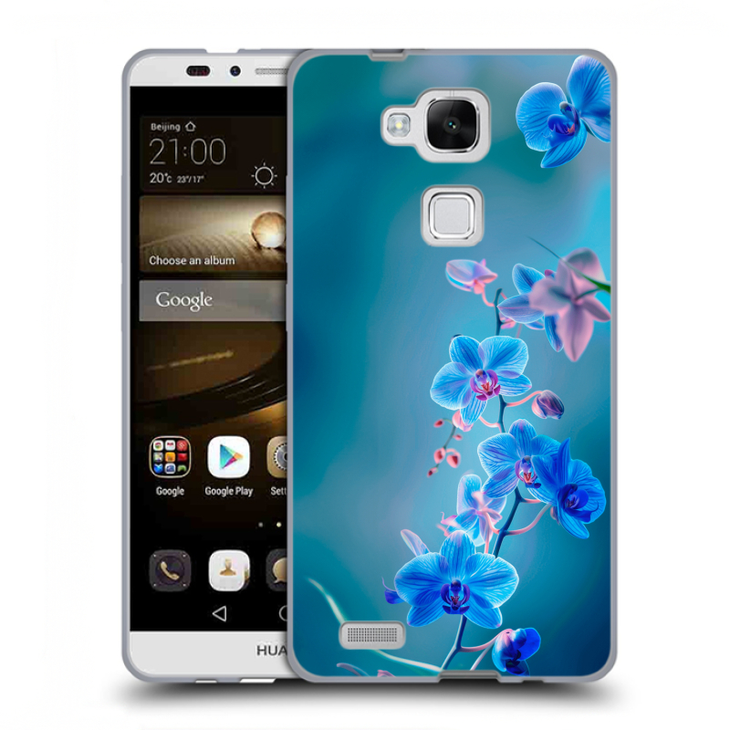 Пластиковый чехол на Huawei Ascend Mate 7 с принтом Голубые цветы Пластиковый чехол на Huawei Ascend Mate 7 с принтом Голубые цветы
