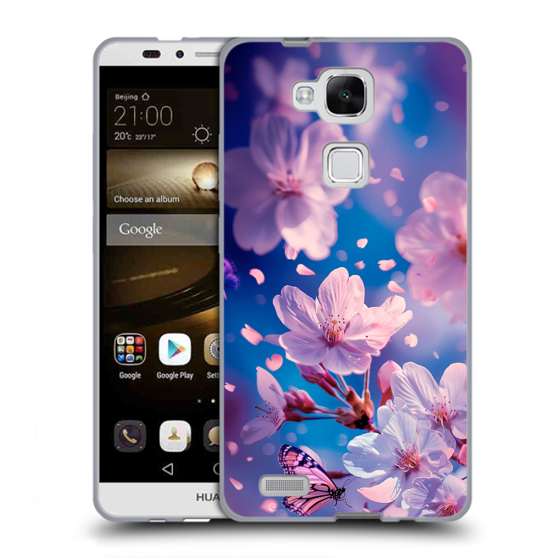 Пластиковый чехол на Huawei Ascend Mate 7 с принтом цветы бабочки Пластиковый чехол на Huawei Ascend Mate 7 с принтом цветы бабочки