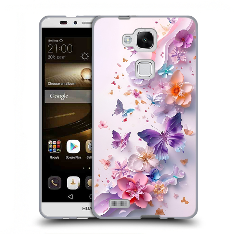 Пластиковый чехол на Huawei Ascend Mate 7 с принтом цветы бабочки Пластиковый чехол на Huawei Ascend Mate 7 с принтом цветы бабочки