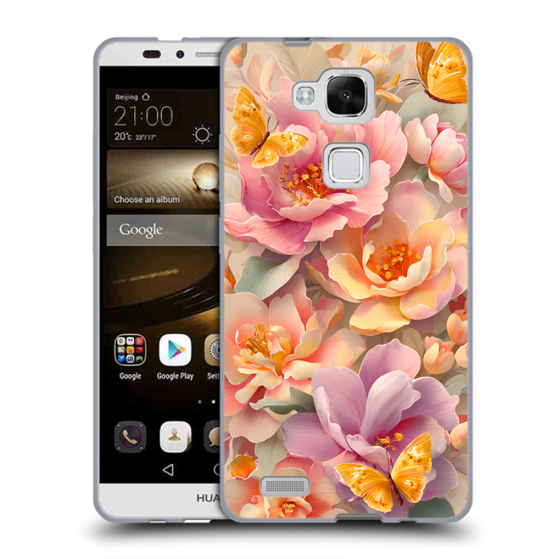 Пластиковый чехол на Huawei Ascend Mate 7 с принтом Цветы и бабочки Пластиковый чехол на Huawei Ascend Mate 7 с принтом Цветы и бабочки