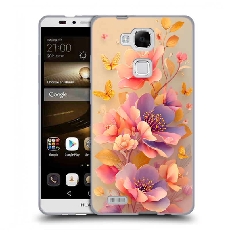 Пластиковый чехол на Huawei Ascend Mate 7 с принтом Цветы и бабочки Пластиковый чехол на Huawei Ascend Mate 7 с принтом Цветы и бабочки