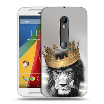 Силиконовый чехол на Motorola Moto G с принтом Лев с короной