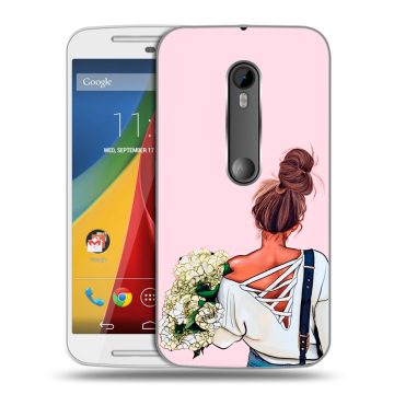 Силиконовый чехол на Motorola Moto G с принтом Девушка и букет