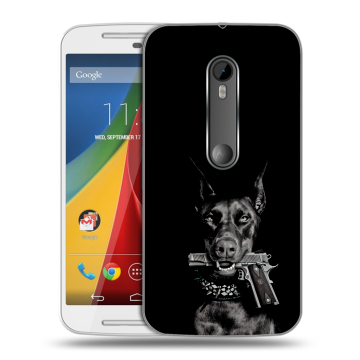 Силиконовый чехол на Motorola Moto G с принтом Доберман и пистолет