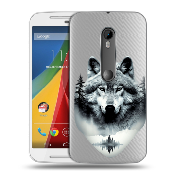 Силиконовый чехол на Motorola Moto G с принтом Волк в лесу
