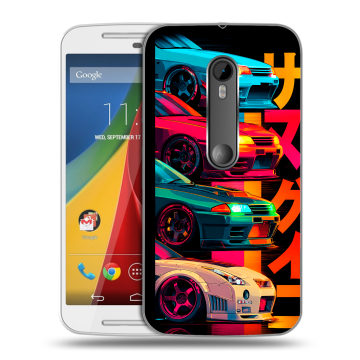 Силиконовый чехол на Motorola Moto G с принтом Гоночные машины