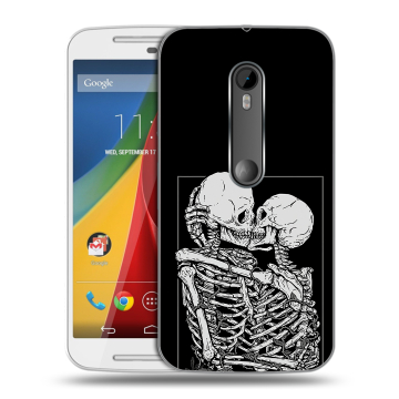 Силиконовый чехол на Motorola Moto G с принтом Поцелуй скелетов