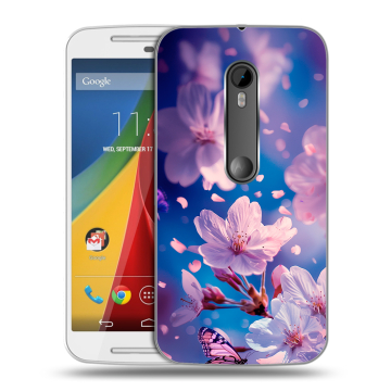 Силиконовый чехол на Motorola Moto G с принтом цветы бабочки
