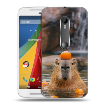 Силиконовый чехол на Motorola Moto G с принтом Капибара с апельсином