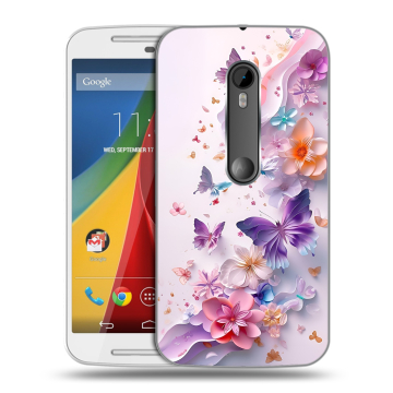Силиконовый чехол на Motorola Moto G с принтом цветы бабочки