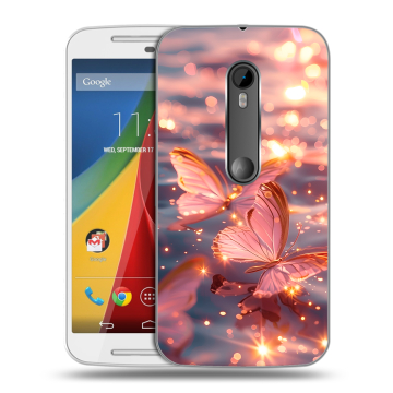 Силиконовый чехол на Motorola Moto G с принтом бабочки розовые