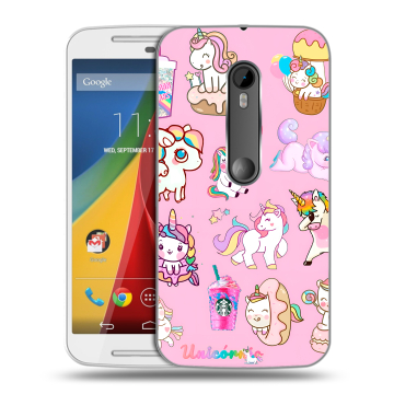 Силиконовый чехол на Motorola Moto G с принтом розовые единороги