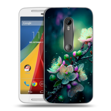 Силиконовый чехол на Motorola Moto G с принтом Цветы и мрамор