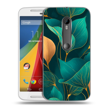 Силиконовый чехол на Motorola Moto G с принтом Листья и золото