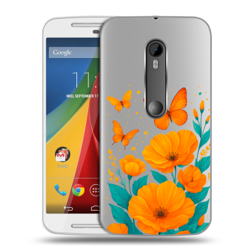 Силиконовый чехол на Motorola Moto G с принтом цветы бабочки