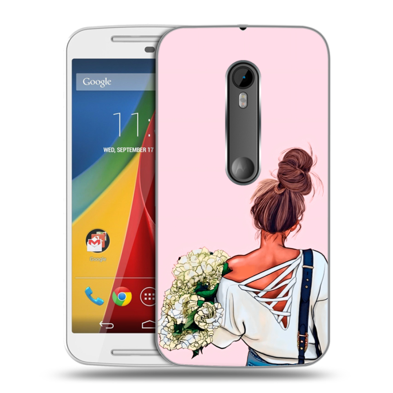 Силиконовый чехол на Motorola Moto G с принтом Девушка и букет Силиконовый чехол на Motorola Moto G с принтом Девушка и букет