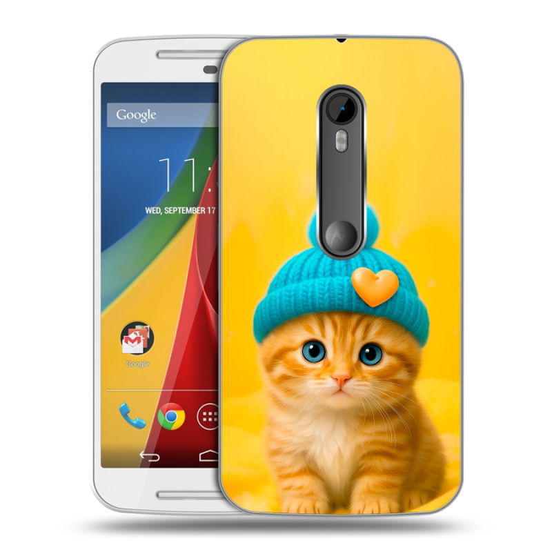 Пластиковый чехол на Motorola Moto G с принтом Котенок в шапке Пластиковый чехол на Motorola Moto G с принтом Котенок в шапке