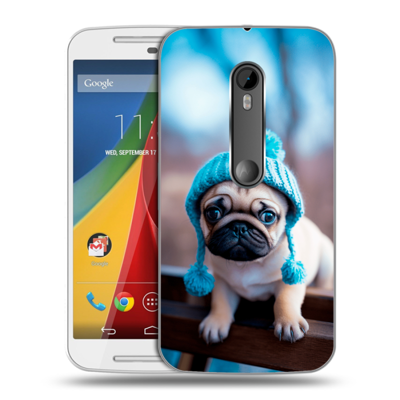 Силиконовый чехол на Motorola Moto G с принтом Мопс в шапке Силиконовый чехол на Motorola Moto G с принтом Мопс в шапке