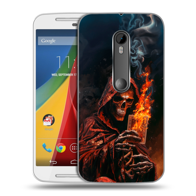Пластиковый чехол на Motorola Moto G с принтом Скелет и карты Пластиковый чехол на Motorola Moto G с принтом Скелет и карты
