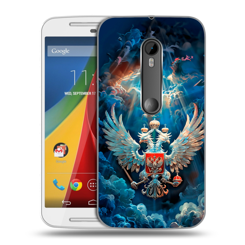 Пластиковый чехол на Motorola Moto G с принтом Герб флаг России Пластиковый чехол на Motorola Moto G с принтом Герб флаг России
