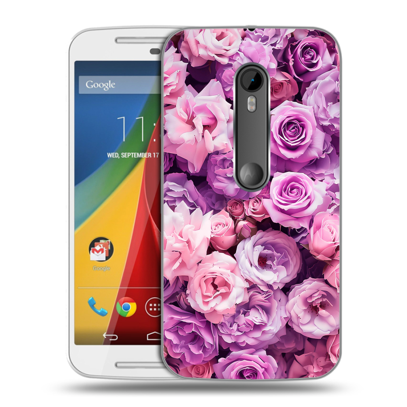 Силиконовый чехол на Motorola Moto G с принтом лавандовые розы Силиконовый чехол на Motorola Moto G с принтом лавандовые розы
