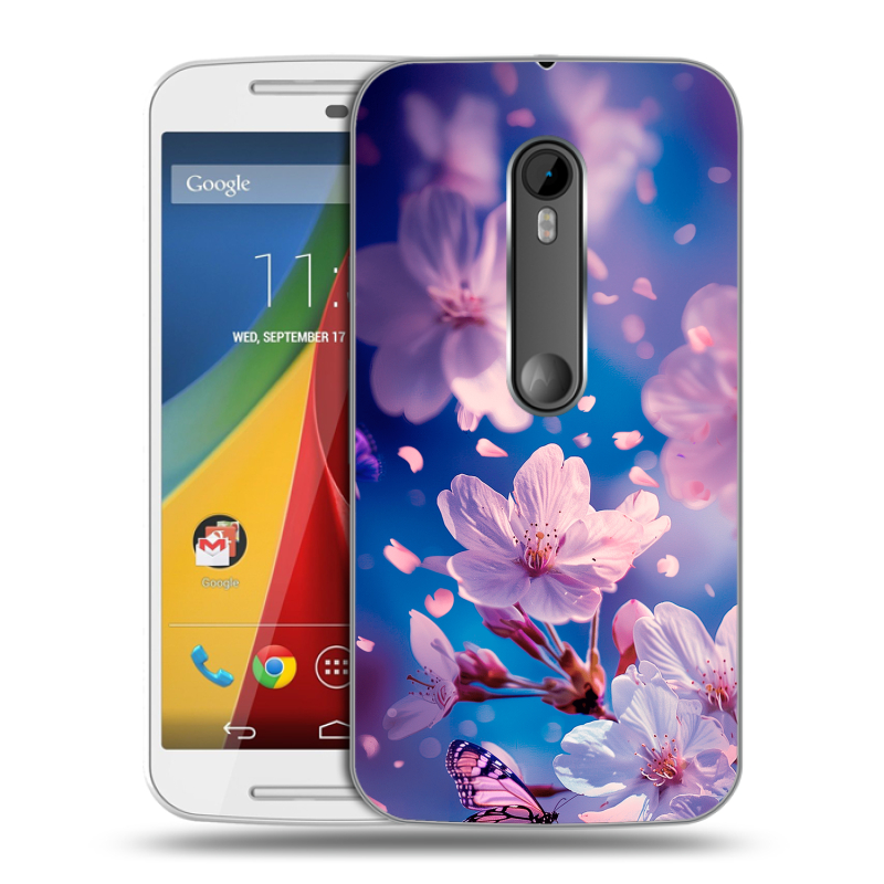 Силиконовый чехол на Motorola Moto G с принтом цветы бабочки Силиконовый чехол на Motorola Moto G с принтом цветы бабочки