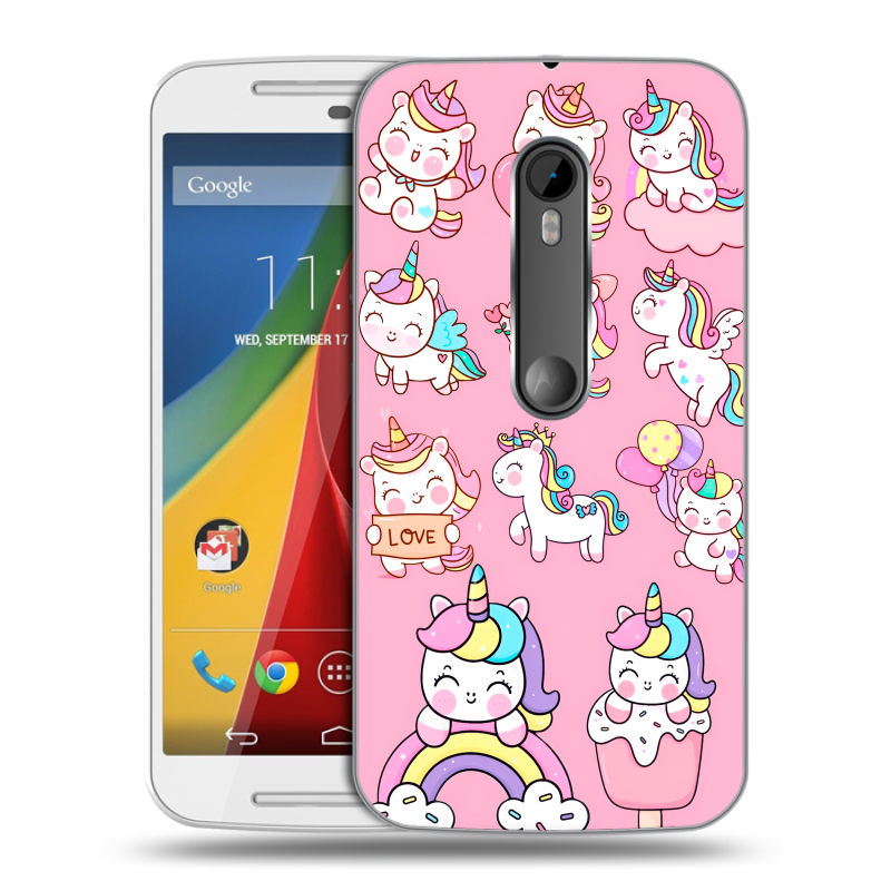Пластиковый чехол на Motorola Moto G с принтом Единороги и радуга Пластиковый чехол на Motorola Moto G с принтом Единороги и радуга