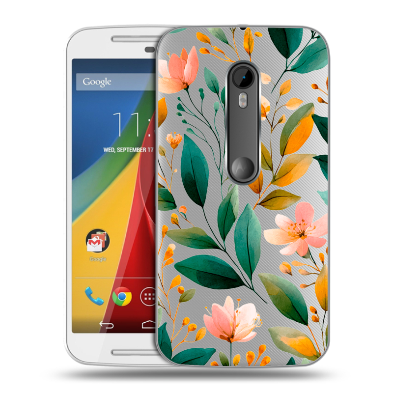 Силиконовый чехол на Motorola Moto G с принтом Цветы паттерн Силиконовый чехол на Motorola Moto G с принтом Цветы паттерн