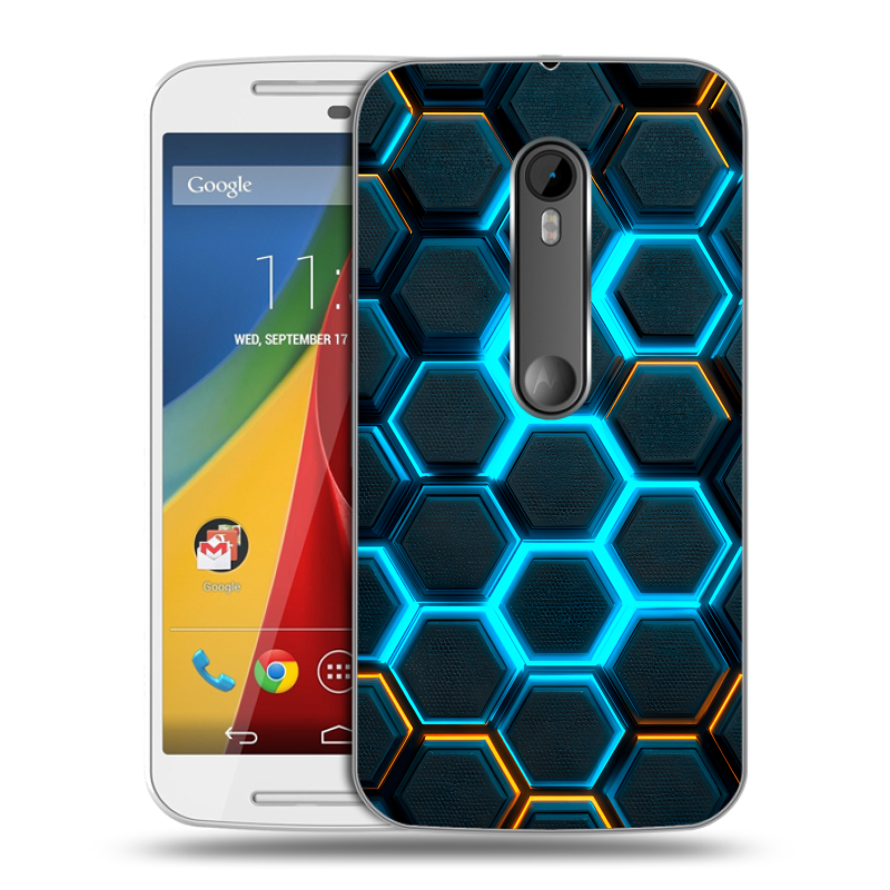 Силиконовый чехол на Motorola Moto G с принтом Неоновые соты Силиконовый чехол на Motorola Moto G с принтом Неоновые соты