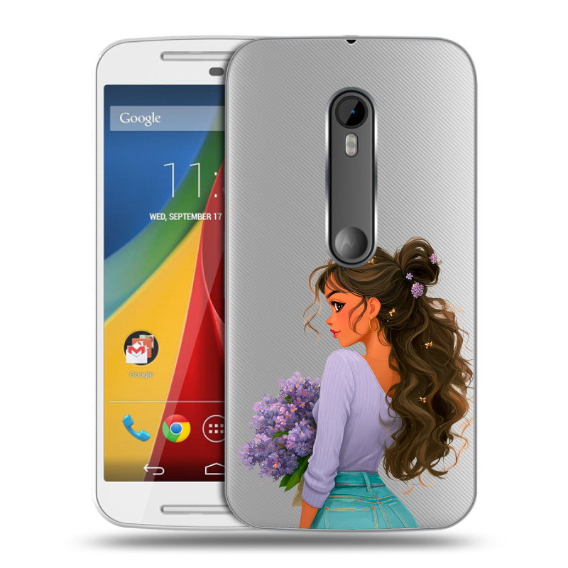 Пластиковый чехол на Motorola Moto G с принтом девушка цветы Пластиковый чехол на Motorola Moto G с принтом девушка цветы