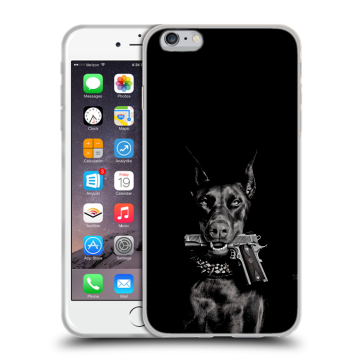 Силиконовый чехол на Iphone 6 Plus/6s Plus с принтом Доберман и пистолет