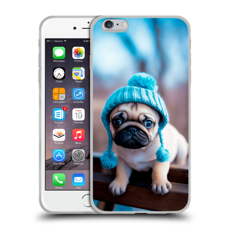 Силиконовый чехол на Iphone 6 Plus/6s Plus с принтом Мопс в шапке Силиконовый чехол на Iphone 6 Plus/6s Plus с принтом Мопс в шапке