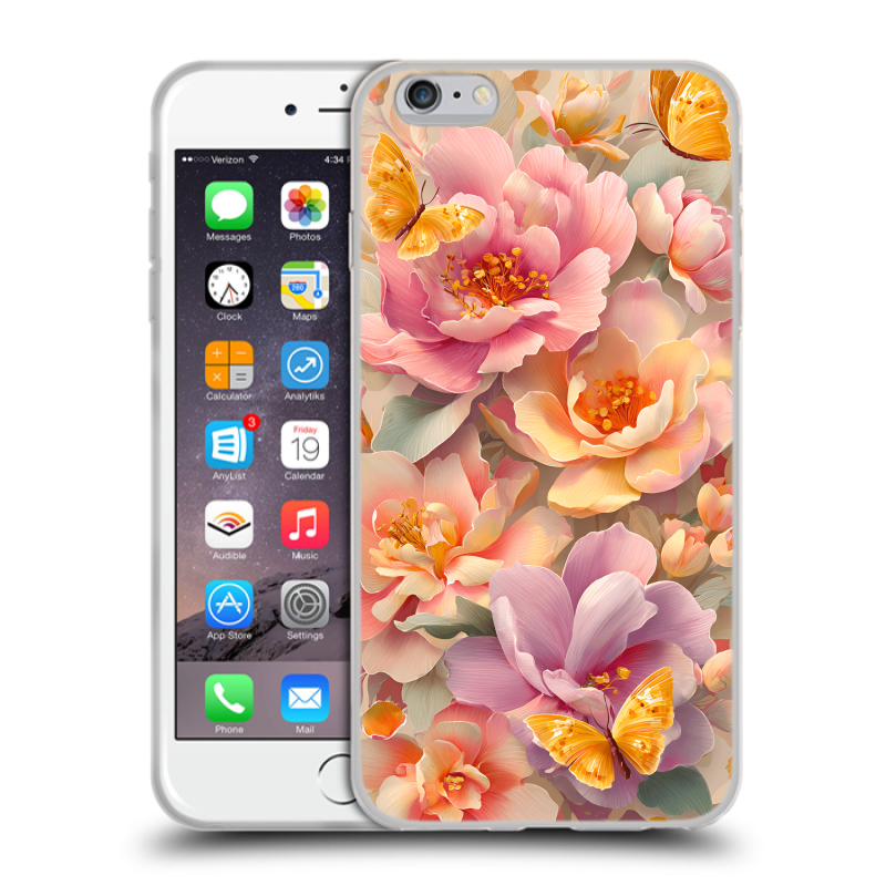 Пластиковый чехол на Iphone 6 Plus/6s Plus с принтом Цветы и бабочки Пластиковый чехол на Iphone 6 Plus/6s Plus с принтом Цветы и бабочки