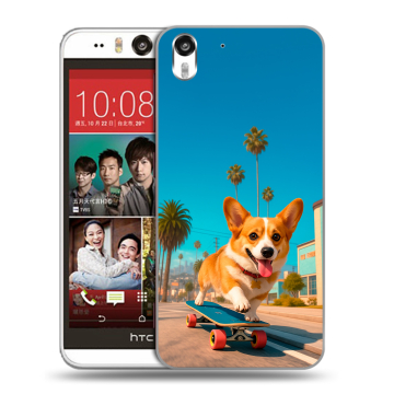 Пластиковый чехол на HTC Desire Eye с принтом Корги на скейте Пластиковый чехол на HTC Desire Eye с принтом Корги на скейте