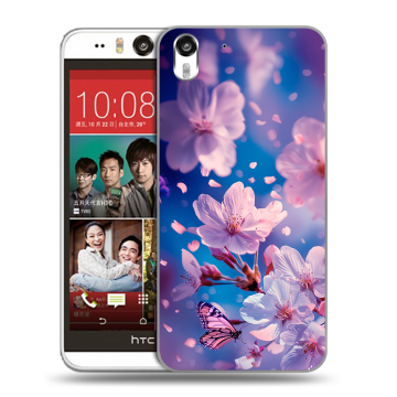 Пластиковый чехол на HTC Desire Eye с принтом цветы бабочки