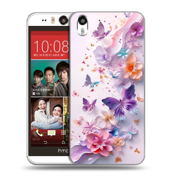 Пластиковый чехол на HTC Desire Eye с принтом цветы бабочки