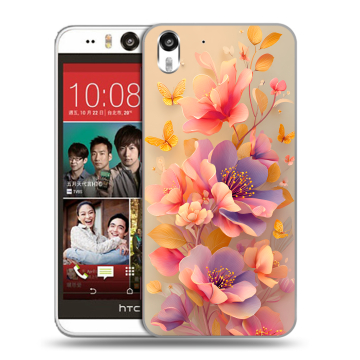 Пластиковый чехол на HTC Desire Eye с принтом Цветы и бабочки
