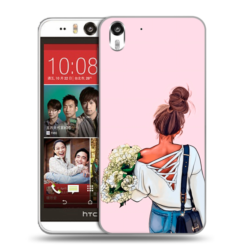 Пластиковый чехол на HTC Desire Eye с принтом Девушка и букет Пластиковый чехол на HTC Desire Eye с принтом Девушка и букет