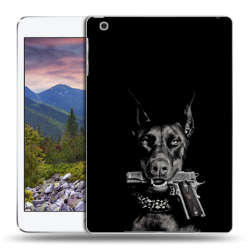 Силиконовый чехол на планшета Ipad Mini 3 с принтом Доберман и пистолет