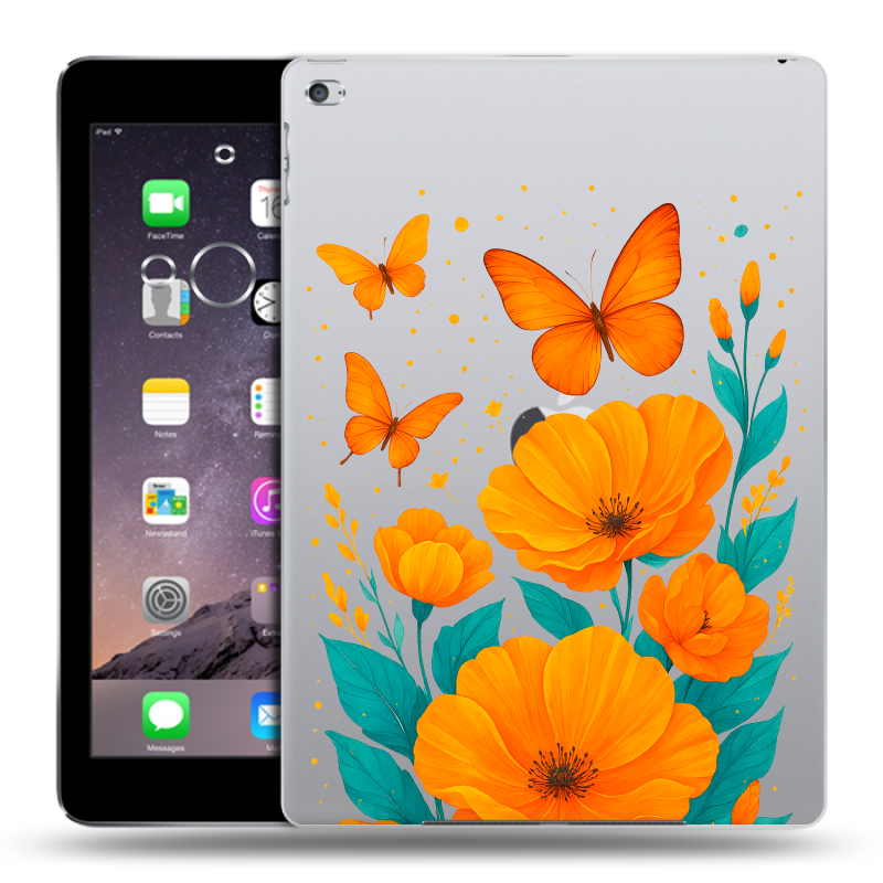 Силиконовый чехол на Ipad Air 2 с принтом цветы бабочки Силиконовый чехол на Ipad Air 2 с принтом цветы бабочки