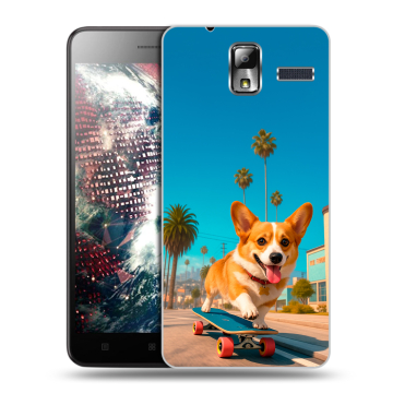 Силиконовый чехол на Lenovo S580 Ideaphone с принтом Корги на скейте Силиконовый чехол на Lenovo S580 Ideaphone с принтом Корги на скейте