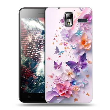 Силиконовый чехол на Lenovo S580 Ideaphone с принтом цветы бабочки