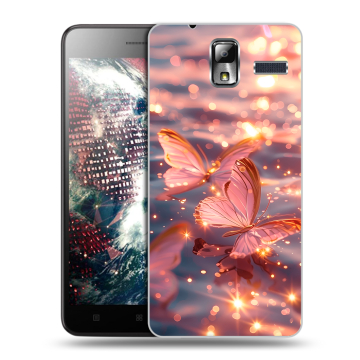 Силиконовый чехол на Lenovo S580 Ideaphone с принтом бабочки розовые Силиконовый чехол на Lenovo S580 Ideaphone с принтом бабочки розовые