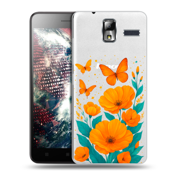 Силиконовый чехол на Lenovo S580 Ideaphone с принтом цветы бабочки