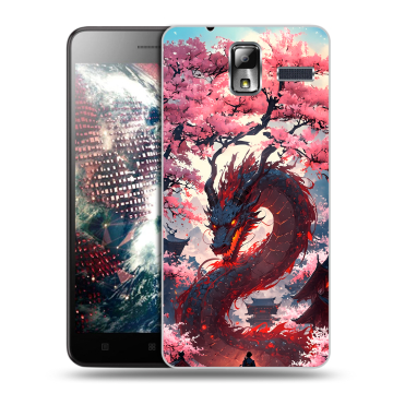 Силиконовый чехол на Lenovo S580 Ideaphone с принтом Дракон Японский Силиконовый чехол на Lenovo S580 Ideaphone с принтом Дракон Японский