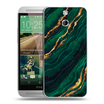 Пластиковый чехол на HTC One E8 с принтом Мрамор зеленое золото