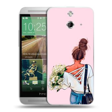 Пластиковый чехол на HTC One E8 с принтом Девушка и букет