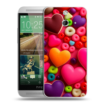 Пластиковый чехол на HTC One E8 с принтом Сердечки