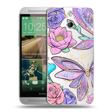 Пластиковый чехол на HTC One E8 с принтом Бабочки и цветы
