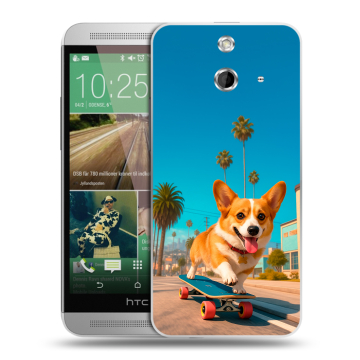 Пластиковый чехол на HTC One E8 с принтом Корги на скейте Пластиковый чехол на HTC One E8 с принтом Корги на скейте